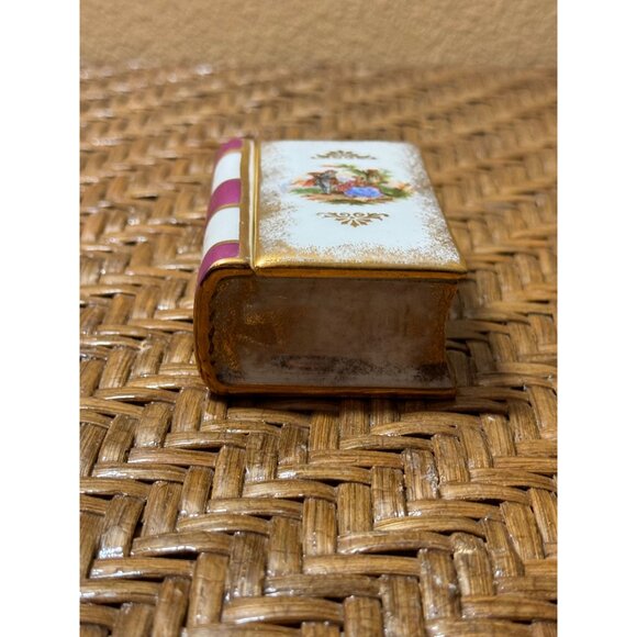 Vintage F Lamoge Porcelain Book Lided Trinket Box Gold Detailing & Romantic - Picture 2 of 10